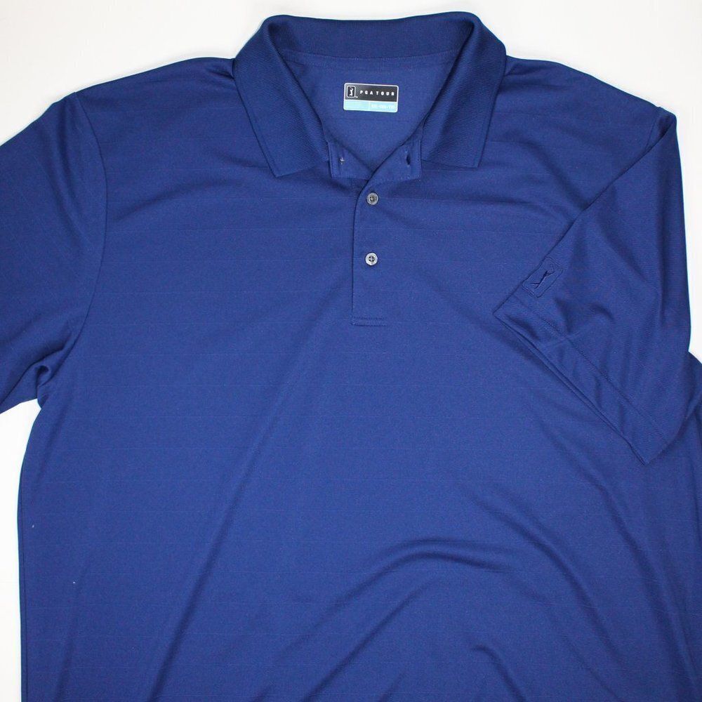 PGA Tour Airflux Navy Blue Striped Polo Shirt XXL Golf Men's Short Sleeve